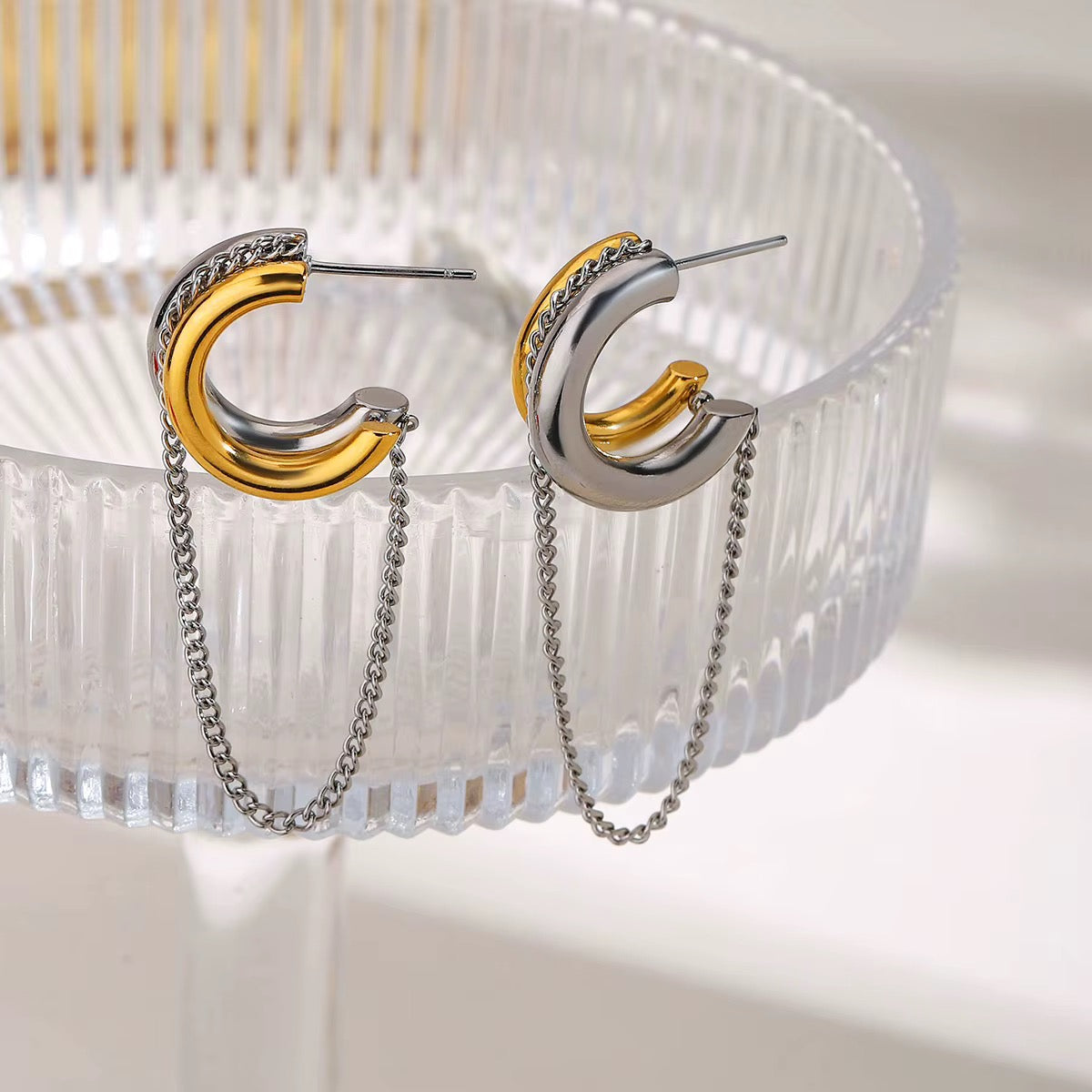 Gold&Silver bold chain earrings