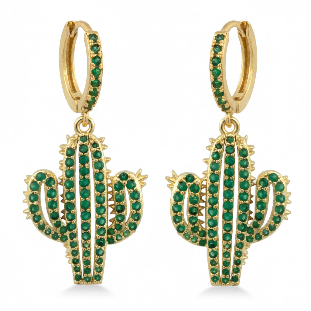 Boucles d'oreilles créoles cactus en zircone cubique