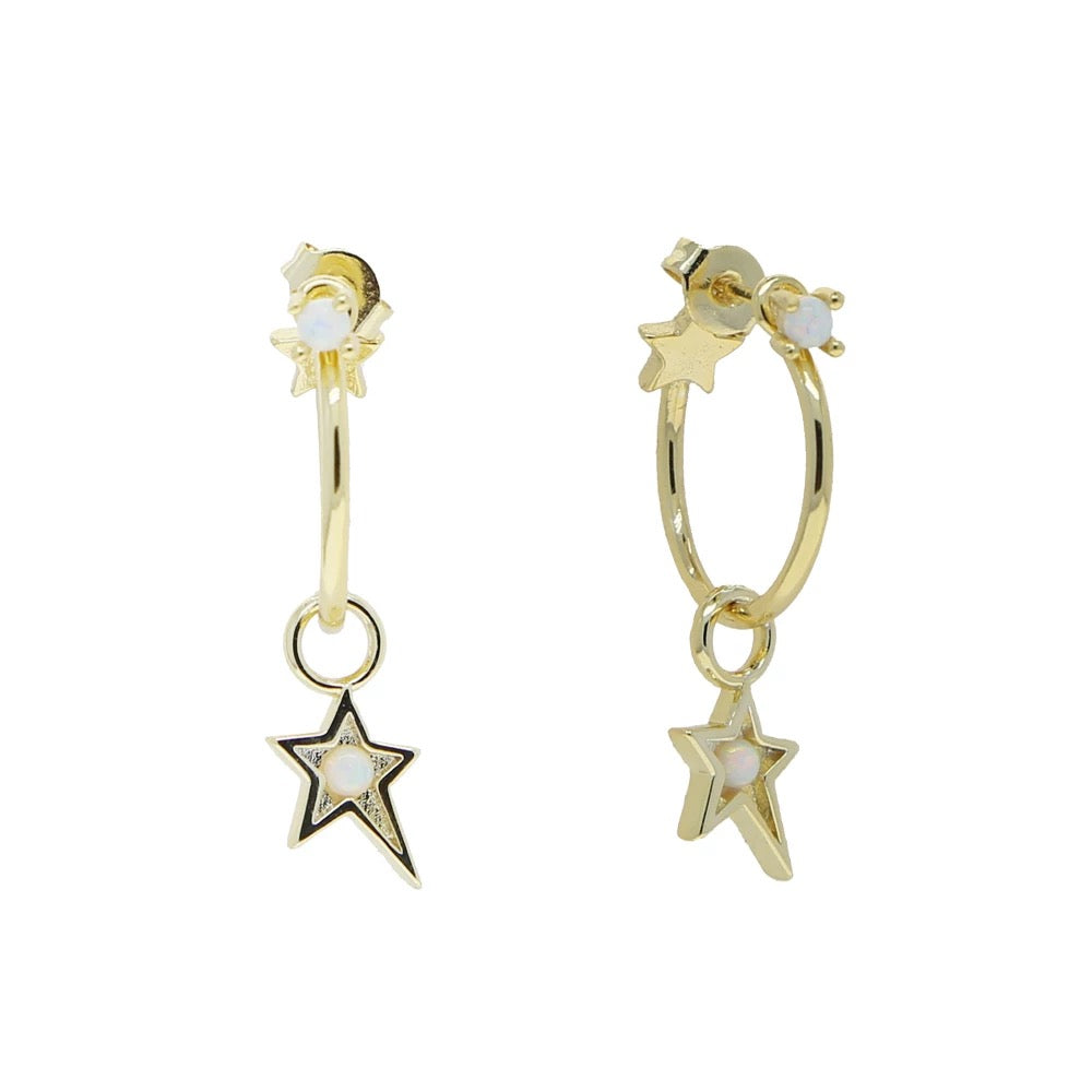 Opal dangle star earrings
