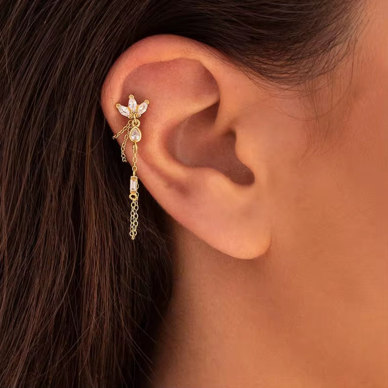 Zirconia flower chain earrings