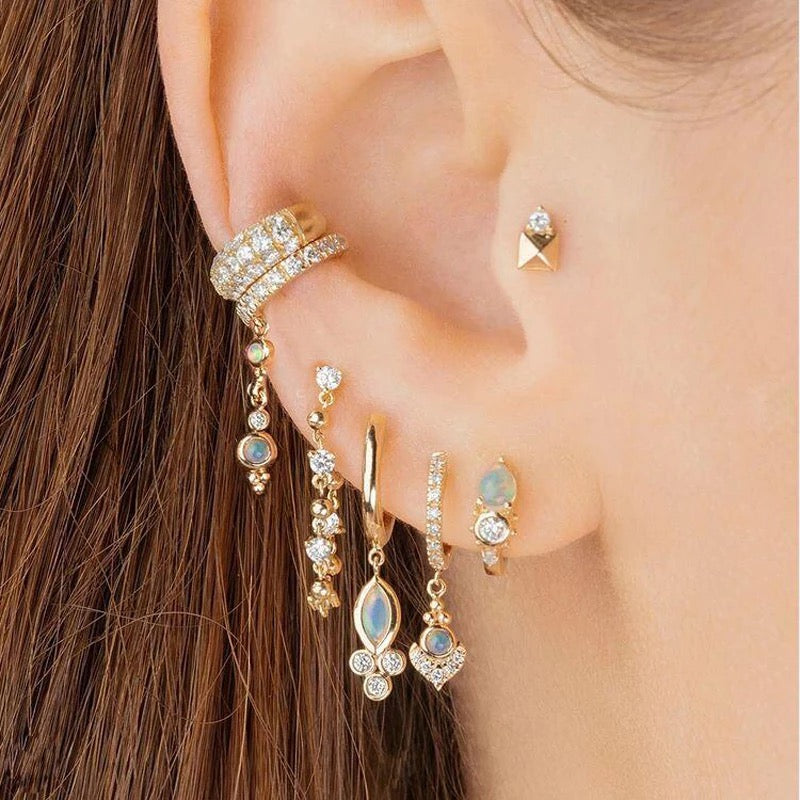 Opal zirconia hoop earrings