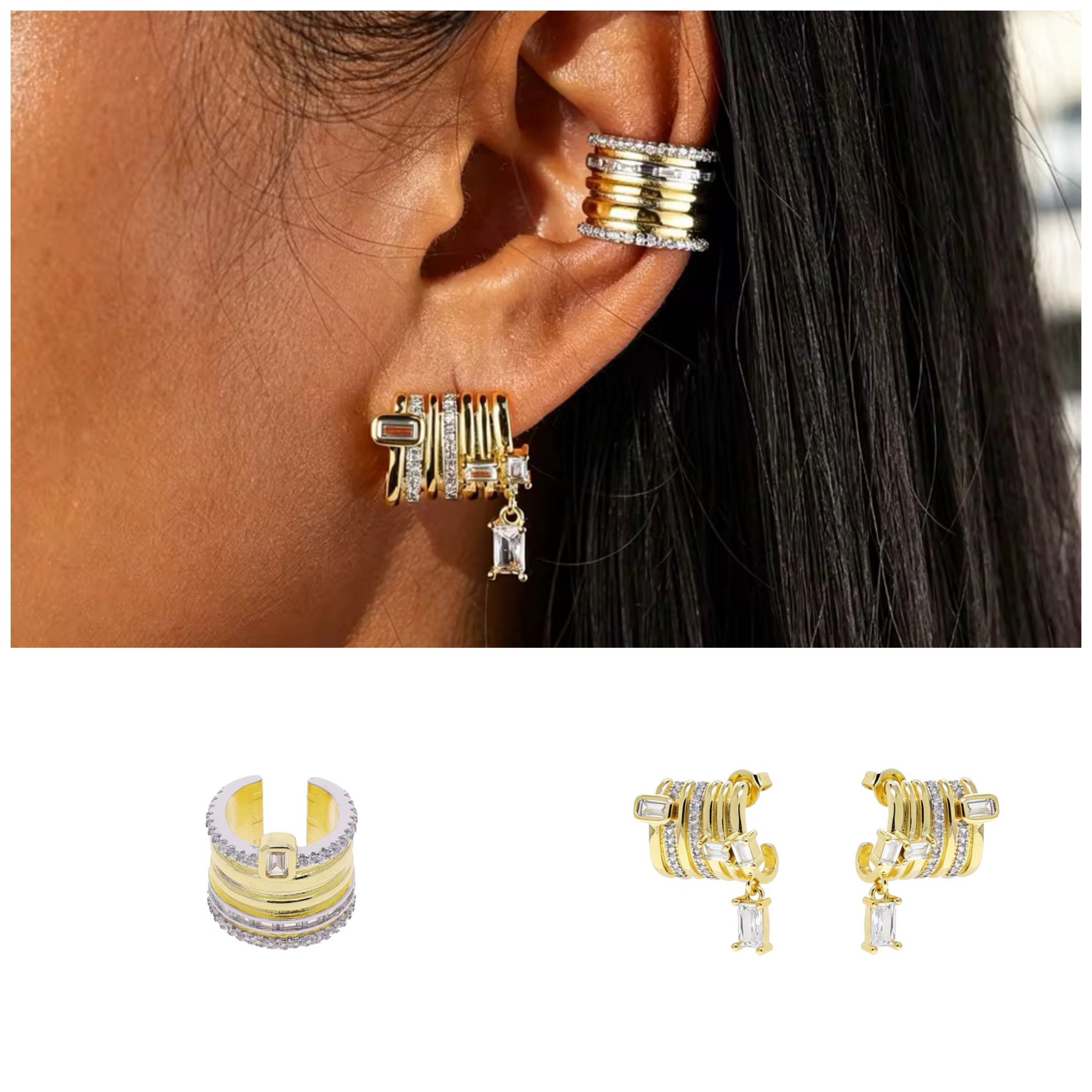 Multi Set Bold Layer Earrings & Earcuff