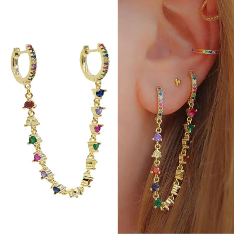 Two chain zirkonia hoop oorbellen