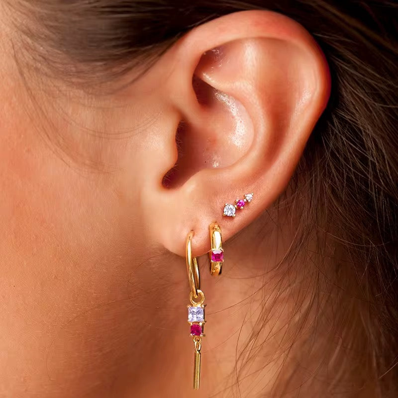 Mix&Match pink zirconia earrings set