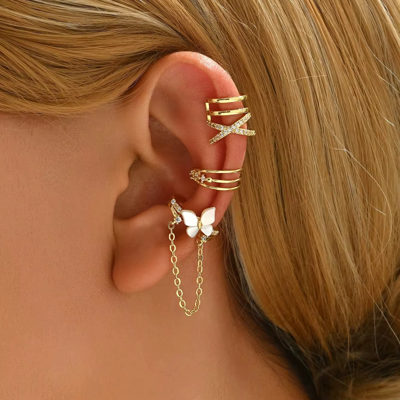 Butterfly mix and match ear cuff set
