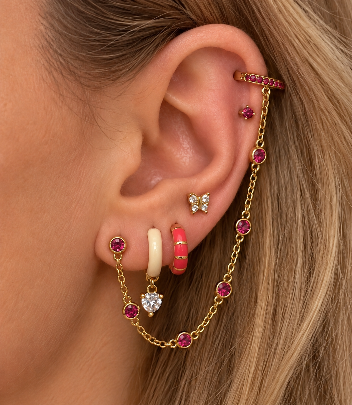 Mix&Match Zirkonia oorbellen set Gold & Blush