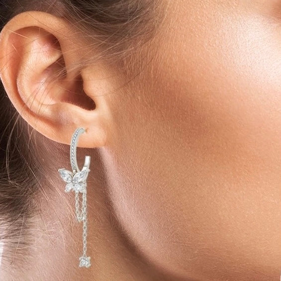 Butterfly zirconia chain earrings