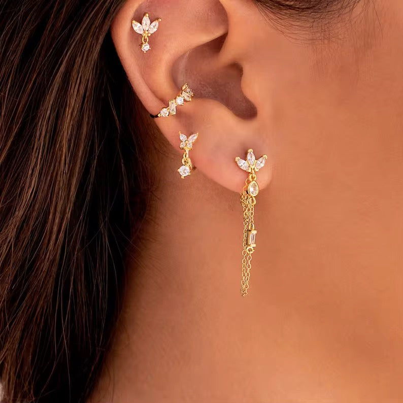 Zirconia flower chain earrings
