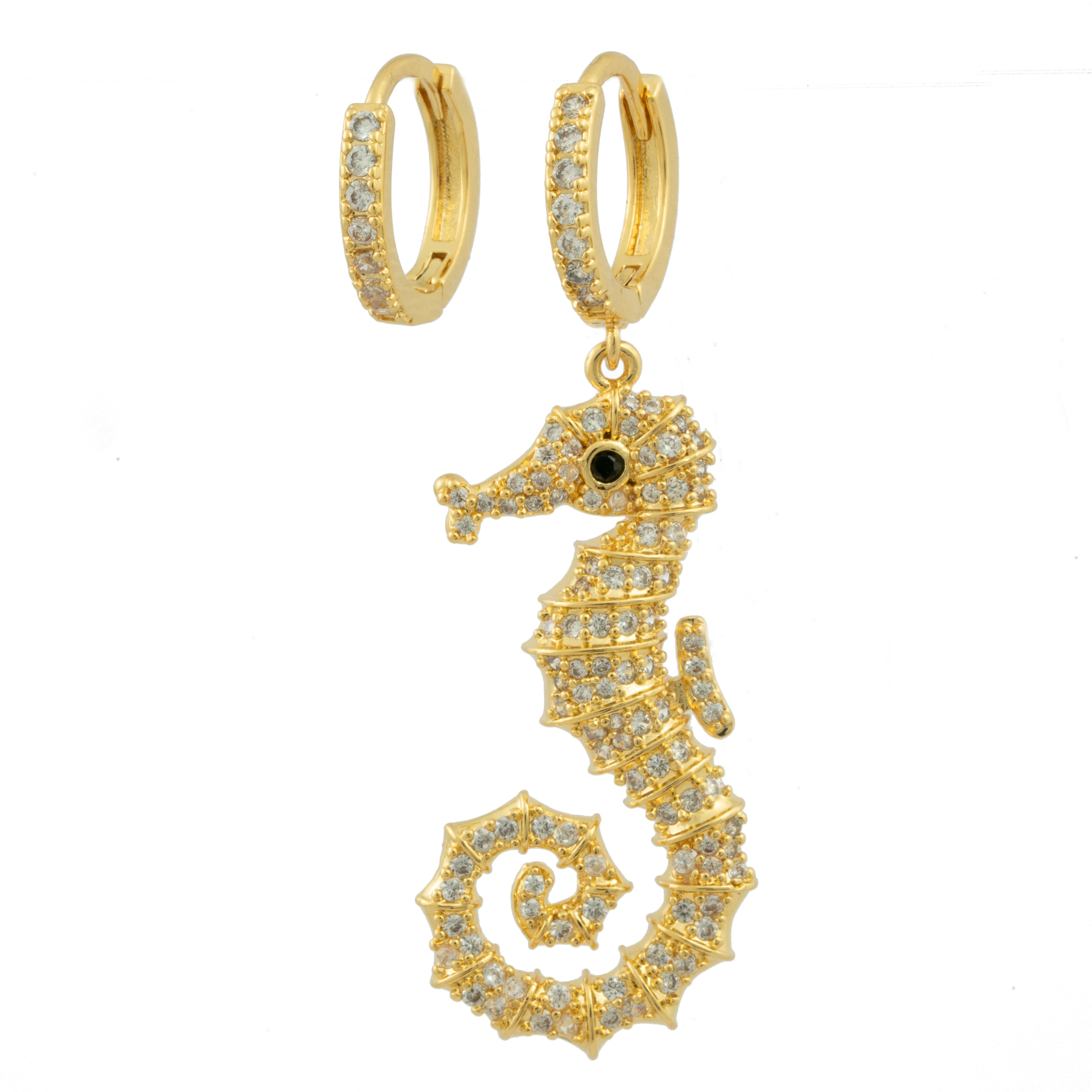 Seahorse zirconia hoop earrings