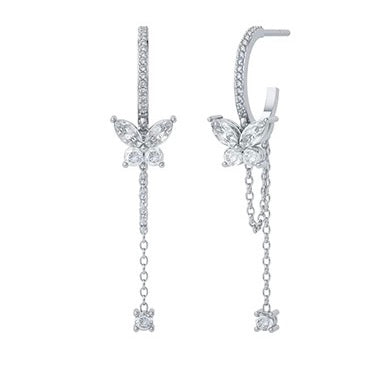 Butterfly zirconia chain earrings