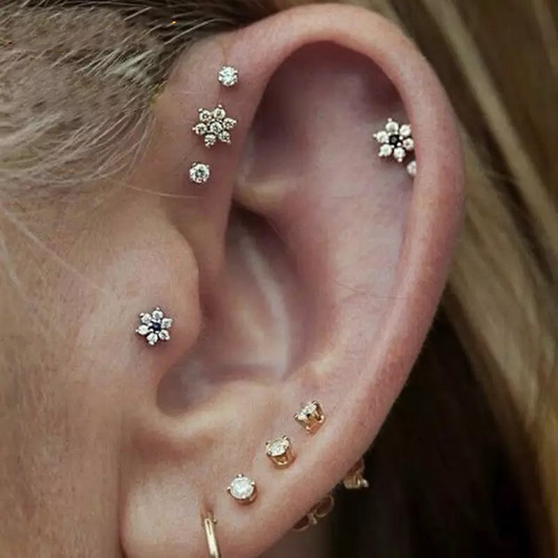 Cubic Zirconia Flower Stud Earrings