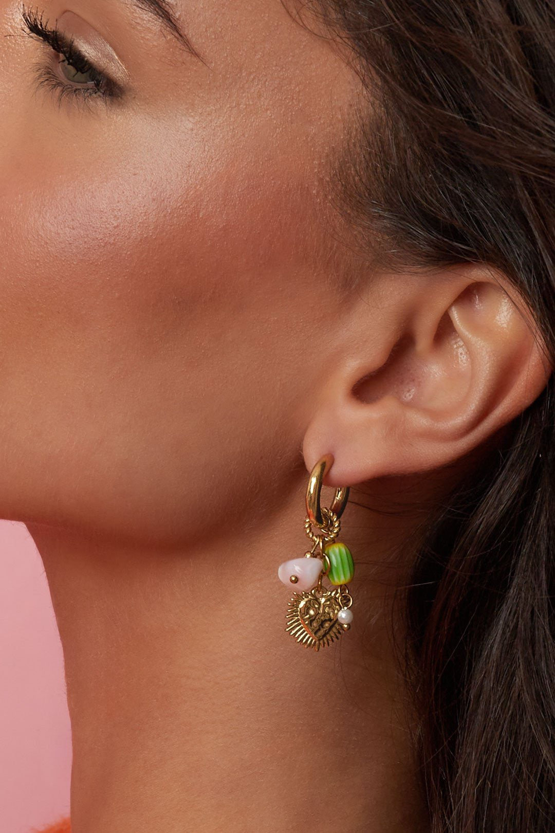 Love green heart hoop earrings