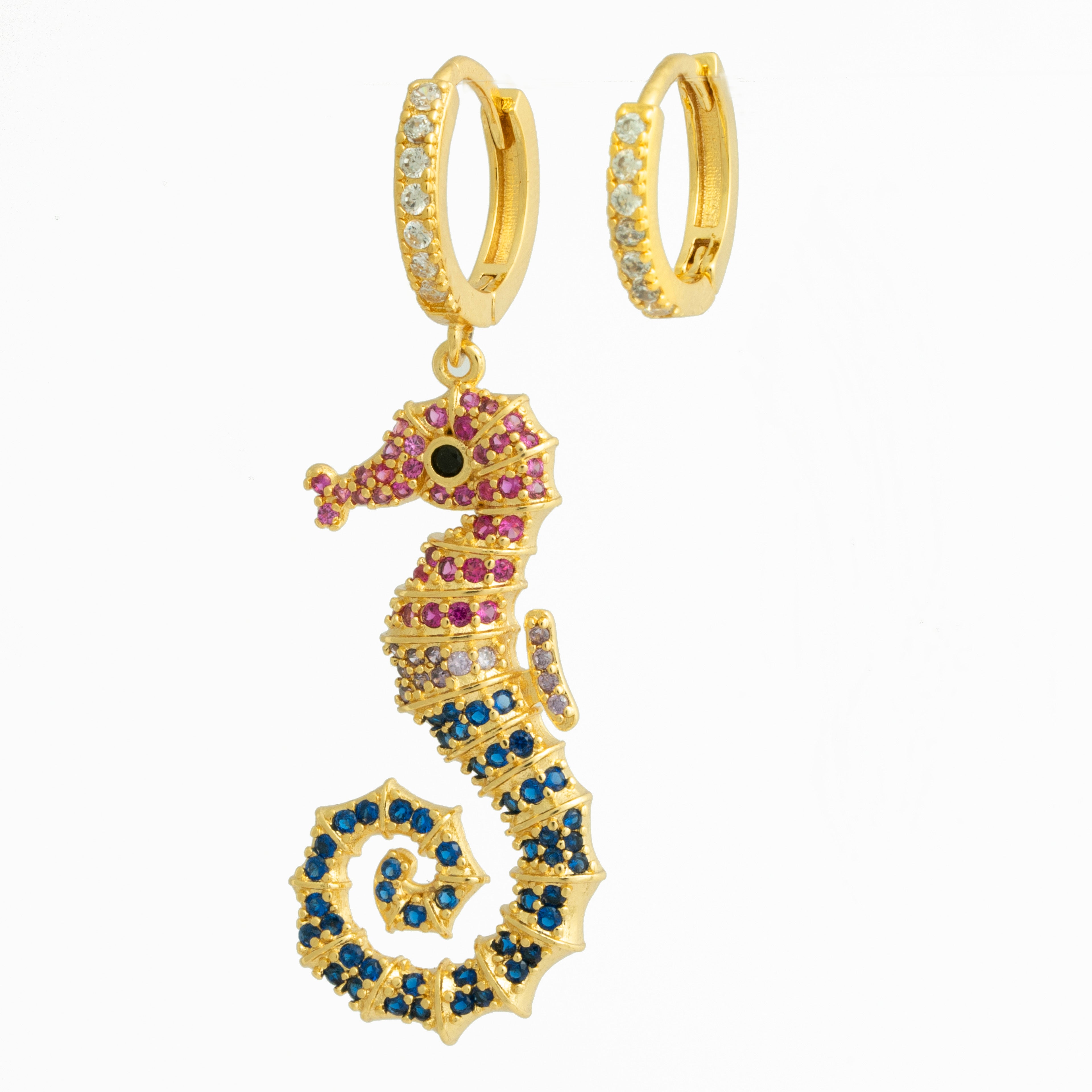 Seahorse zirconia hoop earrings