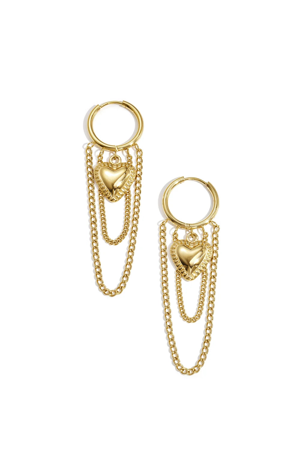 Gouden hart oorbel met ketting