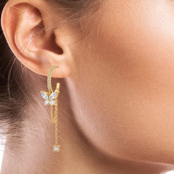 Butterfly zirconia chain earrings