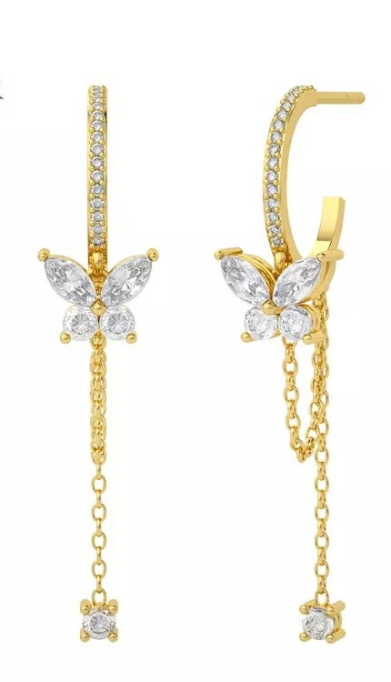 Butterfly zirconia chain earrings